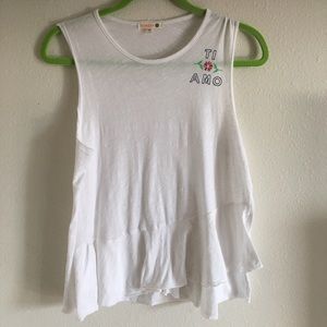 Sundry white tank with “Ti Amo” peplum design sz 1
